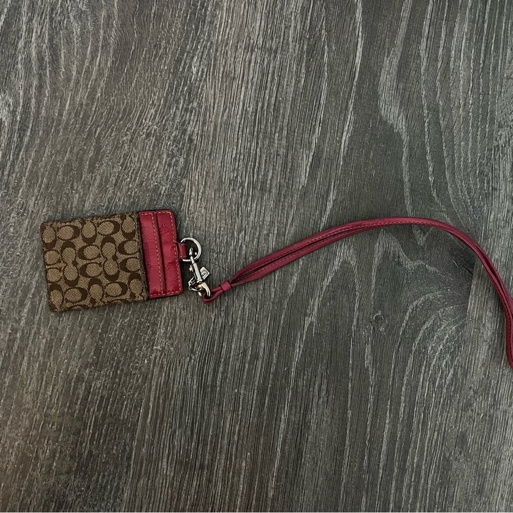 Coach Signature Brown and Red Key & Card Holder